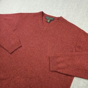 Daniel Bishop Sweater Men Small 100% 2 Ply Cashmere V Neck Red Knit Wealth